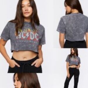 AC/DC Flame Raw Crop Band Tee Size Large 100% Cotton